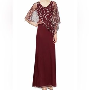 SLNY Embellished Capelet Gown